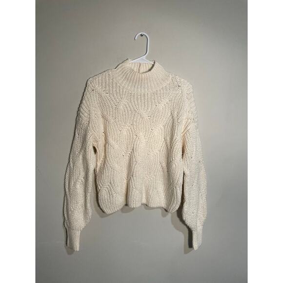 American Eagle Cream Cable Knit Oversized Turtleneck‎ Sweater Size XS - Picture 1 of 9